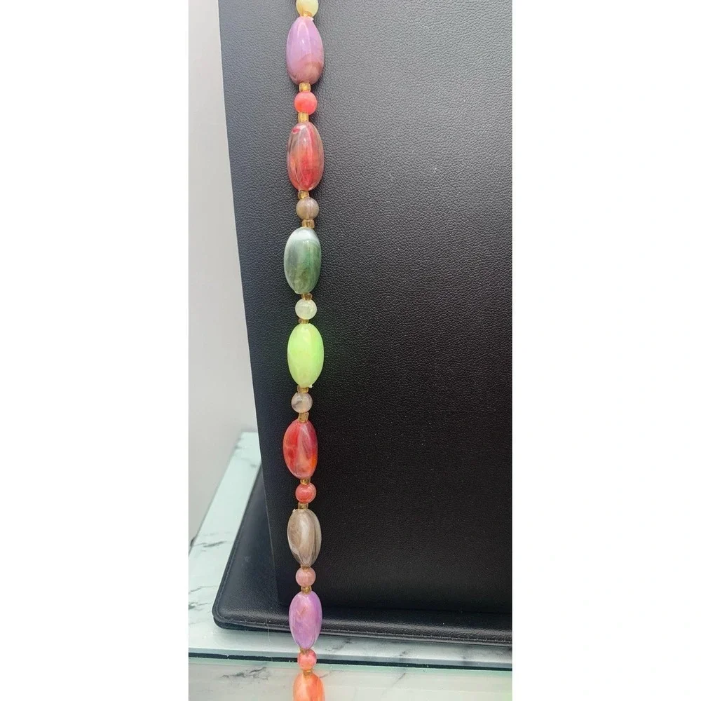 Vintage Multicolor Lucite Swirl‎ Beaded Necklace Over The Head 36